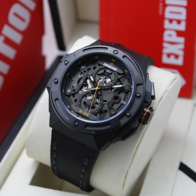 Grosir Expedition E6818 E 6818 Black Steel Jam Pria Tali Kulit Original