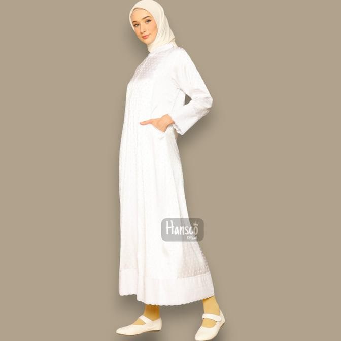 Gamis Putih Silk Armani Renda Wanita Muslimah Dress Lebaran Busana Umroh Haji Store_Sabila