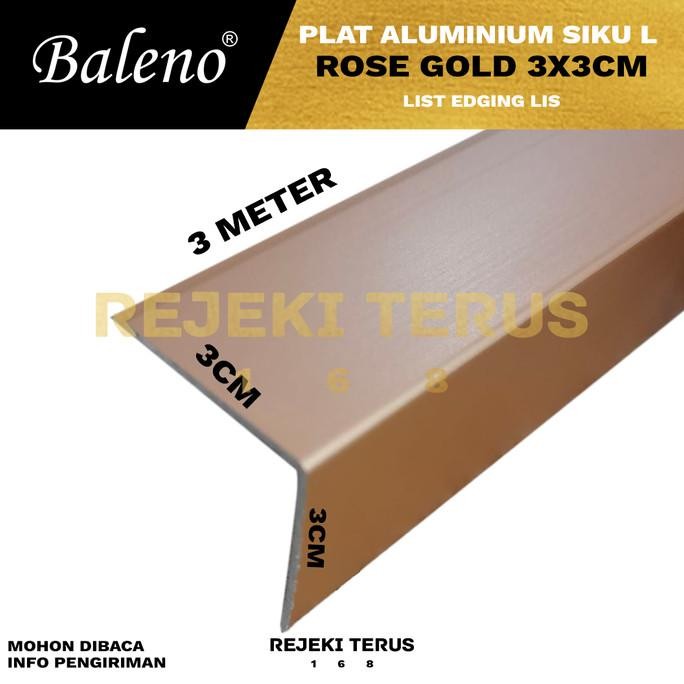 ready plat siku aluminium l rose gold 3 x 3cm list edging lis lemari rosegold (30 x 30 mm)