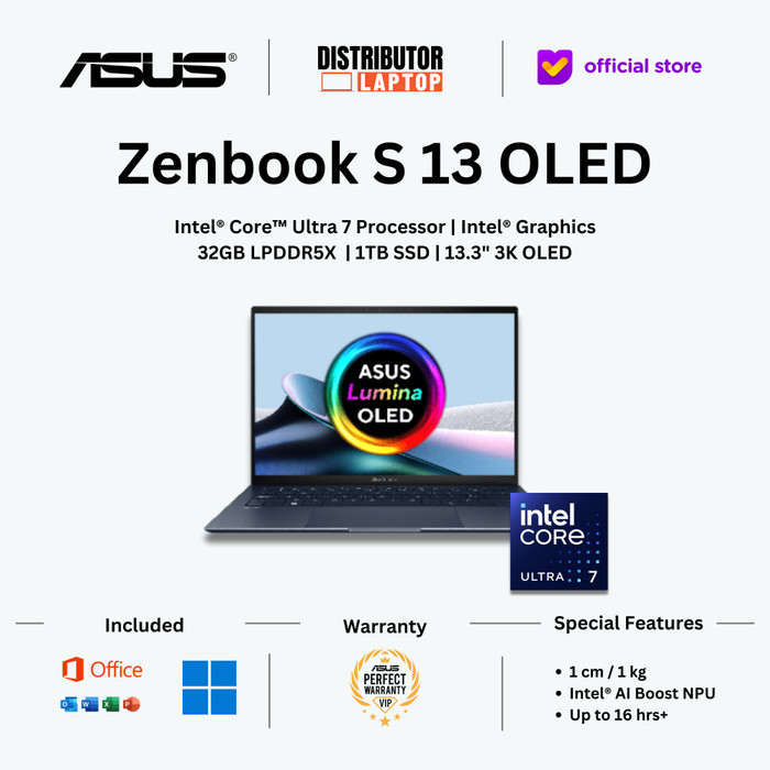 Asus Zenbook S 13 Oled Ux5304Ma Ultra 7 155U 32Gb 1Tb Ssd 13.3" Oled