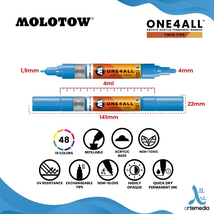 

SPIDOL PERMANEN WARNA MOLOTOW ONE4ALL TWIN ACRYLIC PAINT MARKER - 1/3
