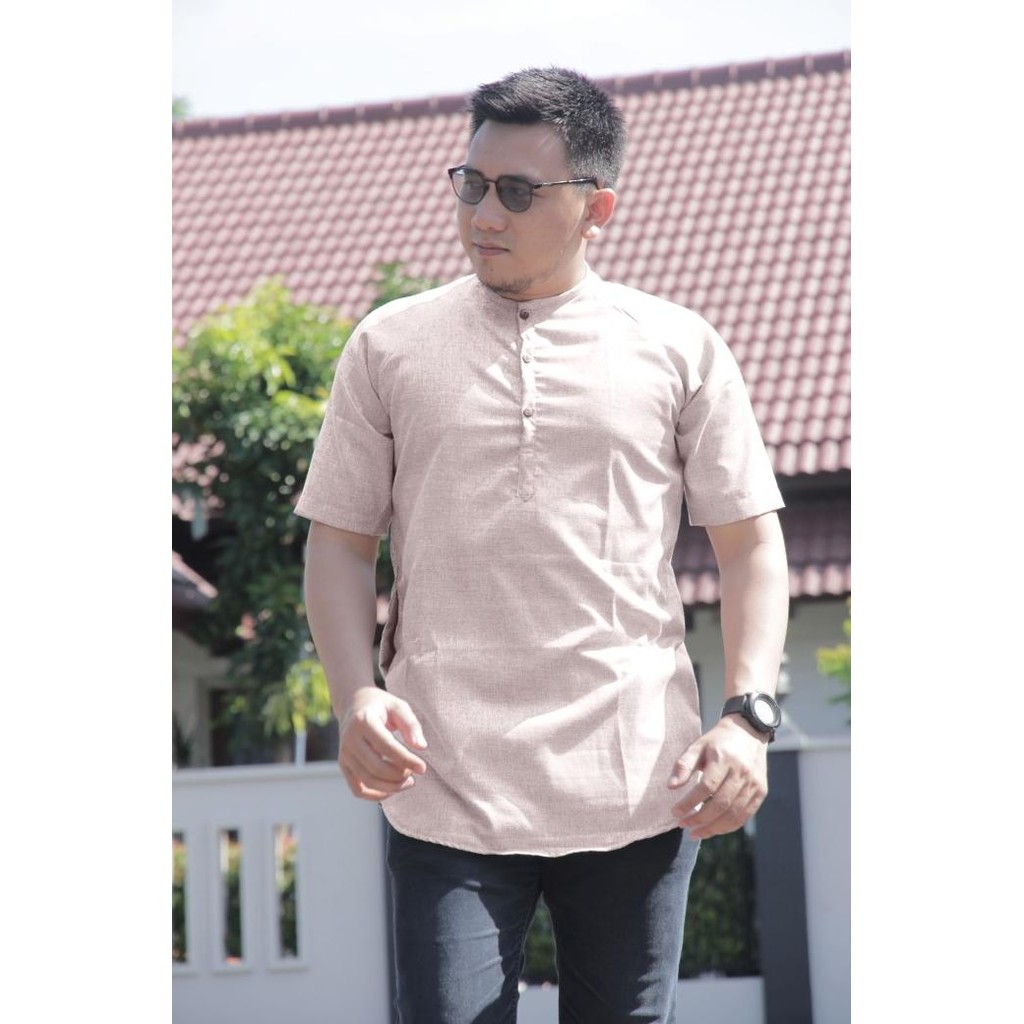 Baju Koko Pria Lengan Pendek Kemko Pria Muslim Hasan Nazeer Mocca Takinpalas