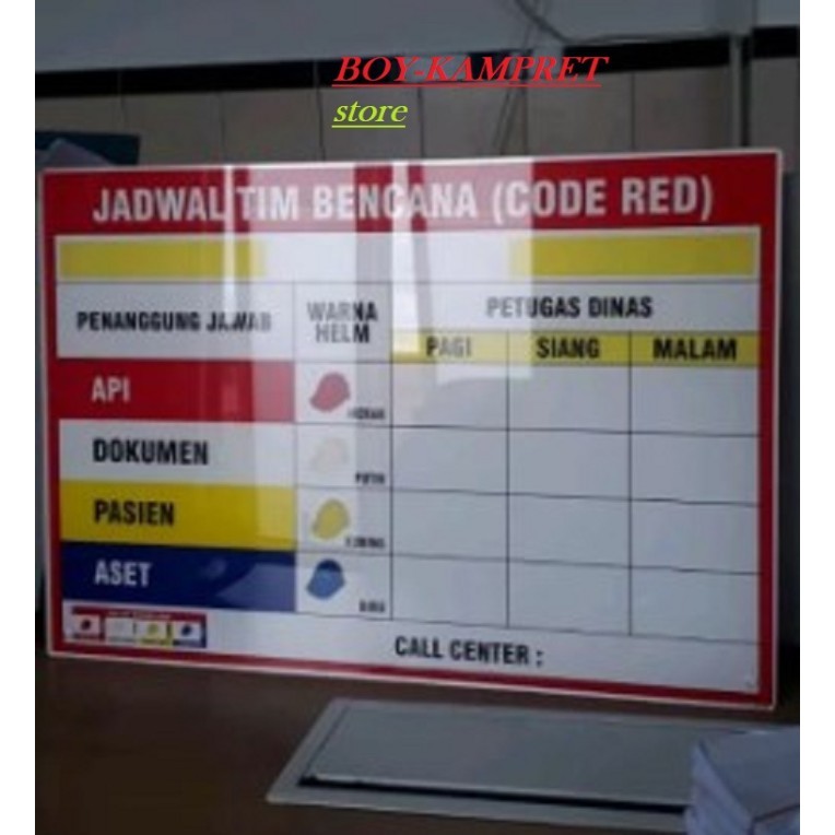 

PAPAN AKRILIK JADWAL TIM BENCANA, PAPAN CODE RED