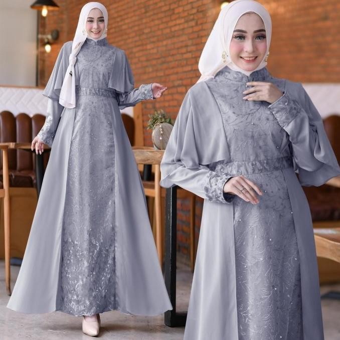 Gamis Mikayla Baju Muslim Wanita Jumbo Gamis Brukat Tile Remaja Dewasa Cecelapak9