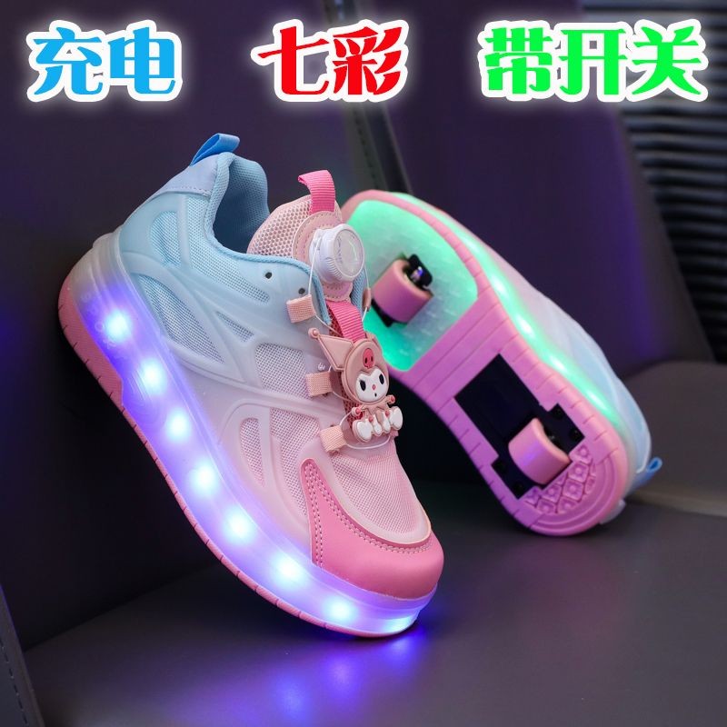 Sepatu Roda Anak Isi Ulang untuk Anak Laki-laki dan Perempuan Sepatu Kuromi dengan Lampu Berwarna-wa