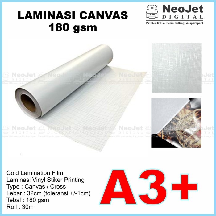 

Bahan Laminasi Dingin Canvas lebar A3+ A3 32 cm panjang 30 meter