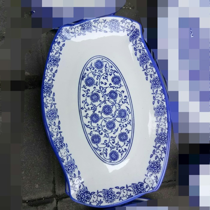 Piring keramik porselen cantik persegi panjang utk wadah saji sayur