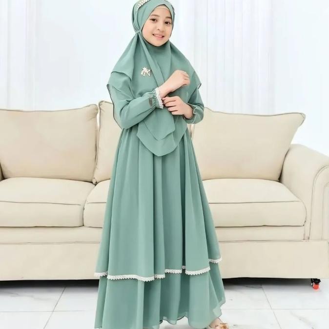 || PROMO PAKAIAN MUSLIM ANAK~`~ Gamis Muslim Anak Perempuan Remaja Umur 10-11-12-13-14-15 Tahun Chan