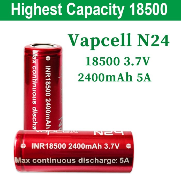 Baterai 18500 Vapcell N24 - 2400 Mah 5A 100% Original