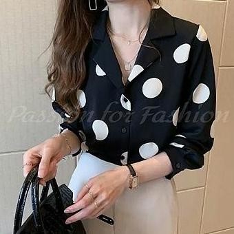 Cerchio Kemeja Wanita Import/Atasan Basic Kerja Kantor/Baju Polkadot Terlaris
