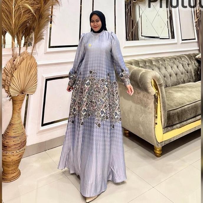 Queenasyari - Soraya Dress Plisket Gamis Jumbo Mewah Untuk Kondangan Ukuran Ld 110 - 140Cm Lengan Ba