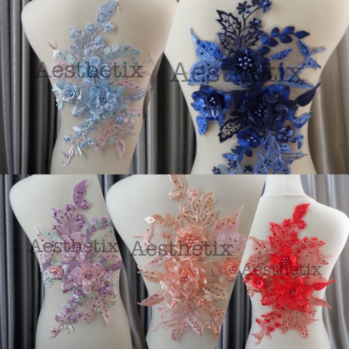 Lace renda bordir bunga 3d embroidery patch aplikasi baju WY002