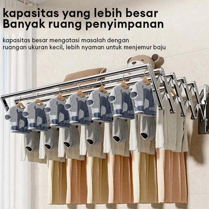 NYAMAN JEMURAN BAJU DINDING STAINLESS STEEL 100-200CM PAKAIAN SINGLE JEMURAN LIPAT STAINLESS STEEL R