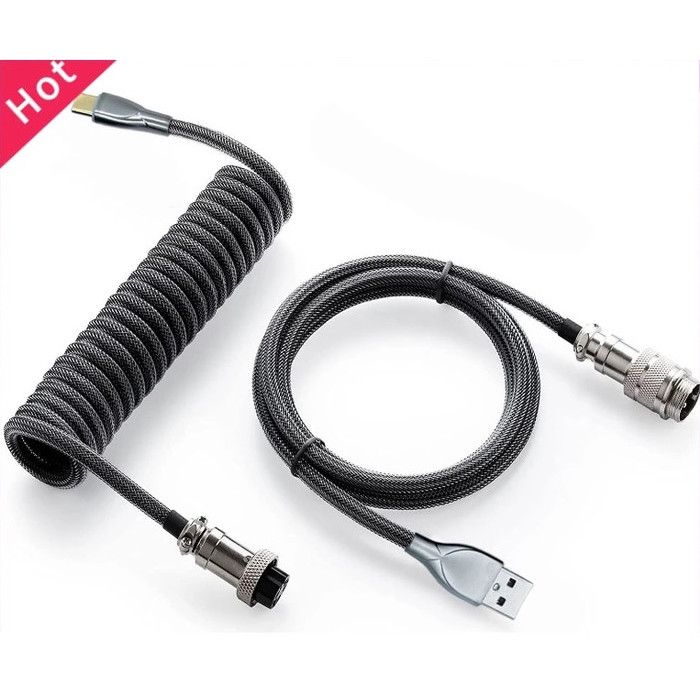 MECHANICAL KEYBOARD COILED CABLE WIRE TYPE C AVIATION CONNECTOR KABEL KODE 1391