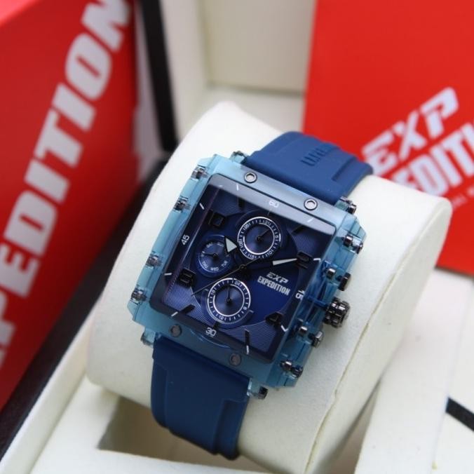JAM TANGAN EXPEDITION 6808 E6808 WANITA BLUE BLACK RUBBER ORIGINAL Terlaris