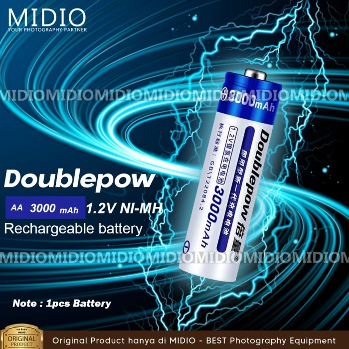 TERBAIK BATERAI RECHARGEABLE DOUBLEPOW AA NI-MH 1.2V 3000MAH KODE 1457