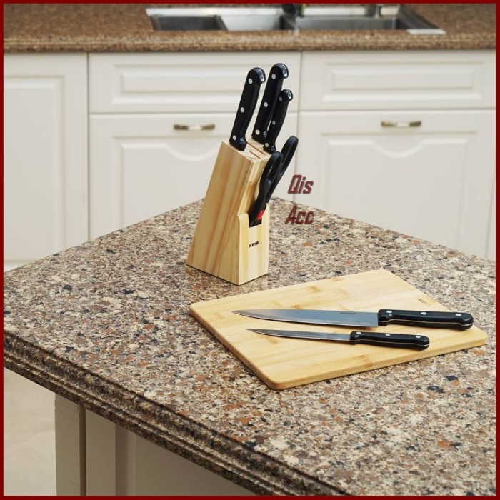 BERGARANSI KRIS CHEF 6 IN 1 KNIFE BLOCK SET PISAU DAPUR STAINLESS 7 PCS - HITAM KODE 251