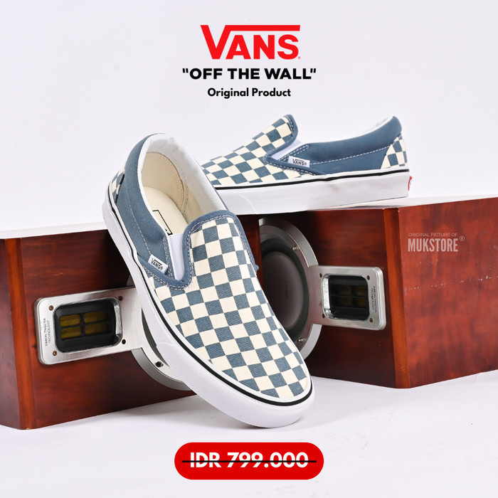 Vans Slip On Classic Checkerboard Blue Mirage Original - Bnib