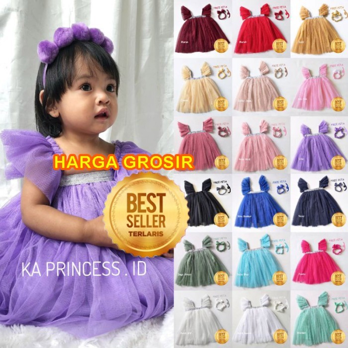 GROSIR Gaun Bayi Warna Putih 1 Tahun FREE PITA Dress Tutu Tile KA168