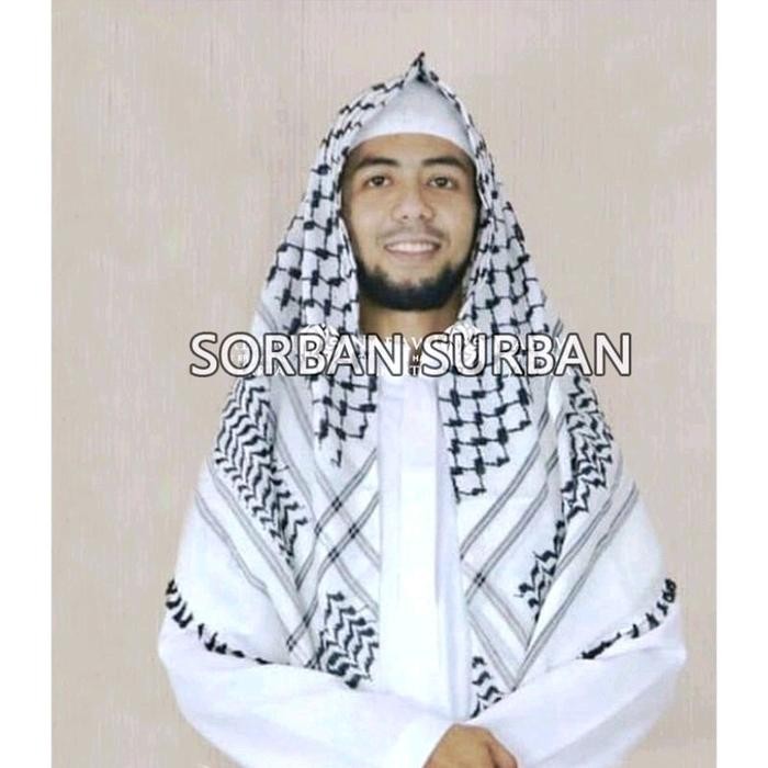 Best Seller Sorban Putih Almas, Sorban Persegi Premium Putih Hitam, Imamah