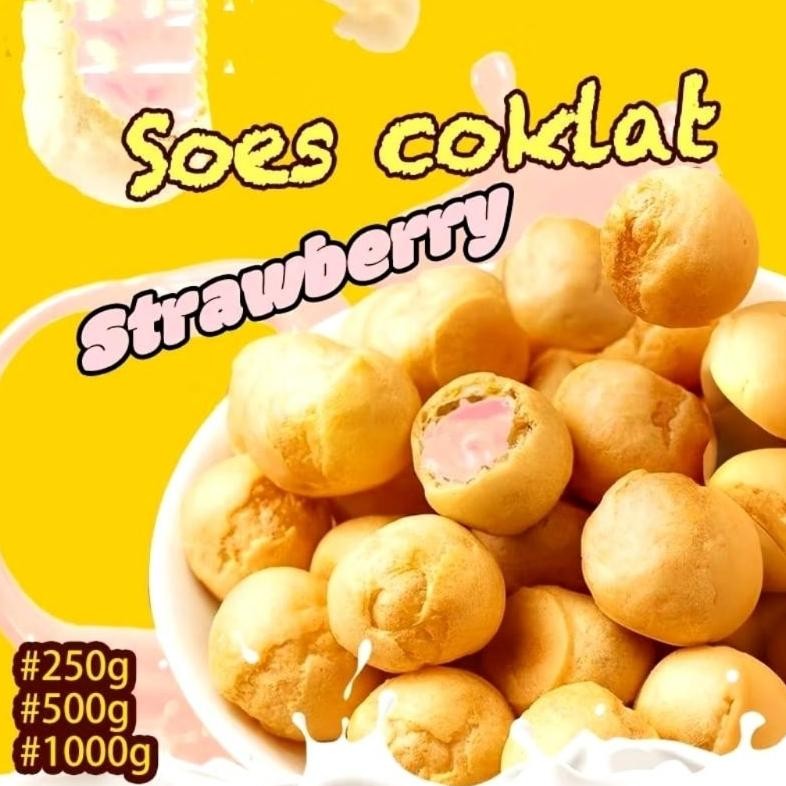 

uk-75 Soes starwberry/coklat 500g/1000g/mix rasa/halal kue sus kering isi soes coklat lumer Terlaris