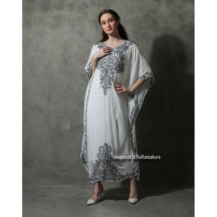 Kaftan Maxi Modern Payet Tipis Cantik Kaftan Sifon Putih Kaftan Remaja Original