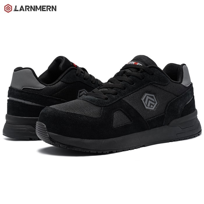 LARNMERN Safety Shoes Mens Sneakers Steel Toe Construction AntiStatic Work Shoes Pria L9096 Black