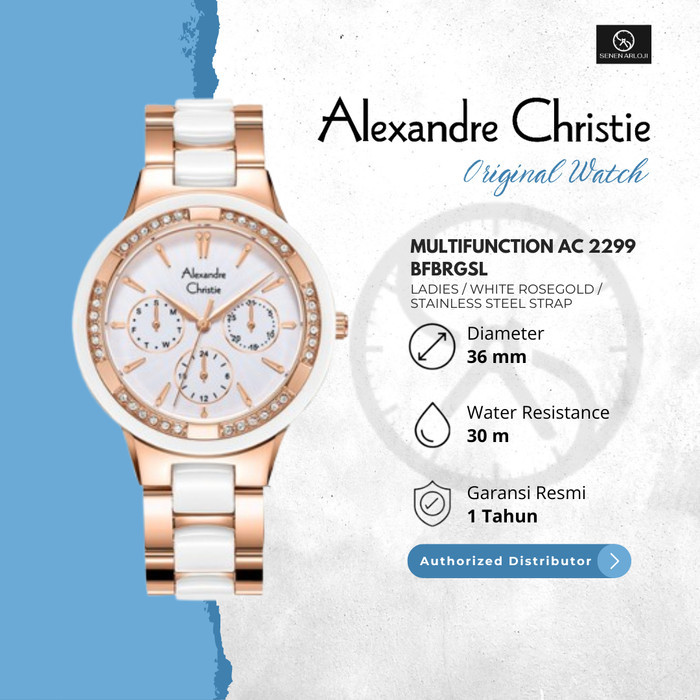 Jam Tangan Wanita Alexandre Christie Ac 2299 Original - Rosegold Putih