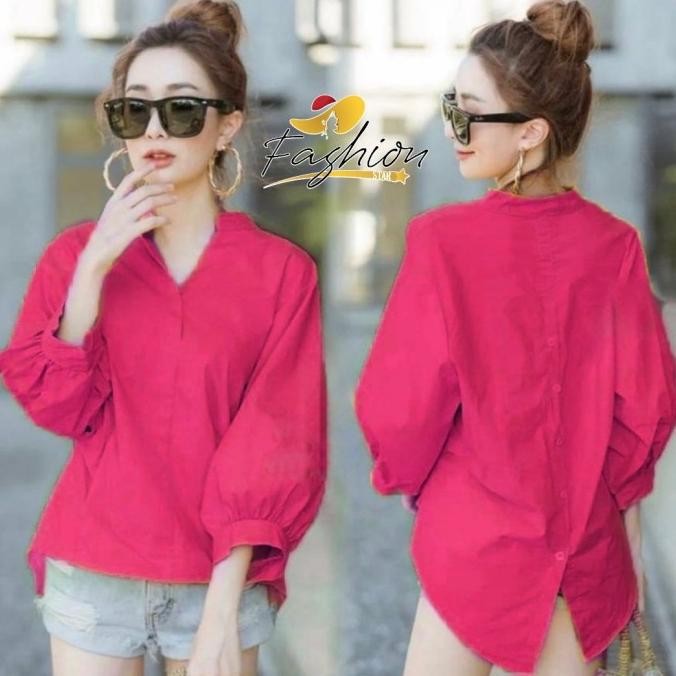 Blouse Pakaian Wanita Pinguin Fuschia Korea