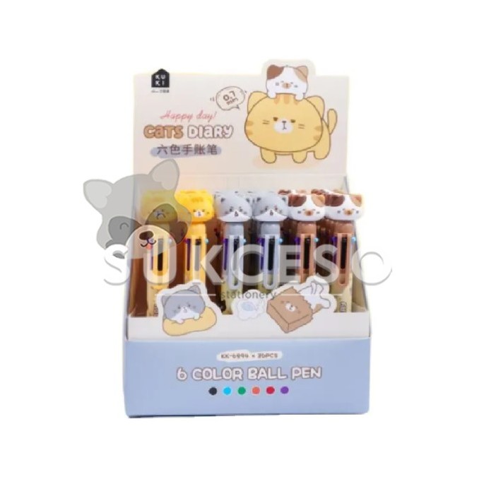 

DISKON FANCY KUKI BALLPOINT 0.7MM CATS DIARY PULPEN CETEK 6 WARNA / PENA 6 IN 1 KODE 940