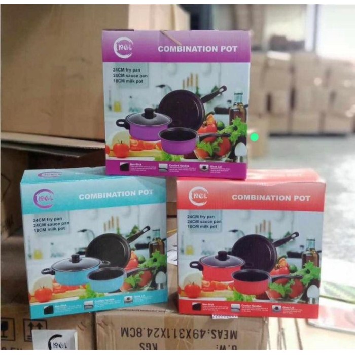 Panci Combination Set Pot 3 Pcs Cookware Kombinasi Fry Pan Sauce Milk #Gratisongkir #Sale #Discount
