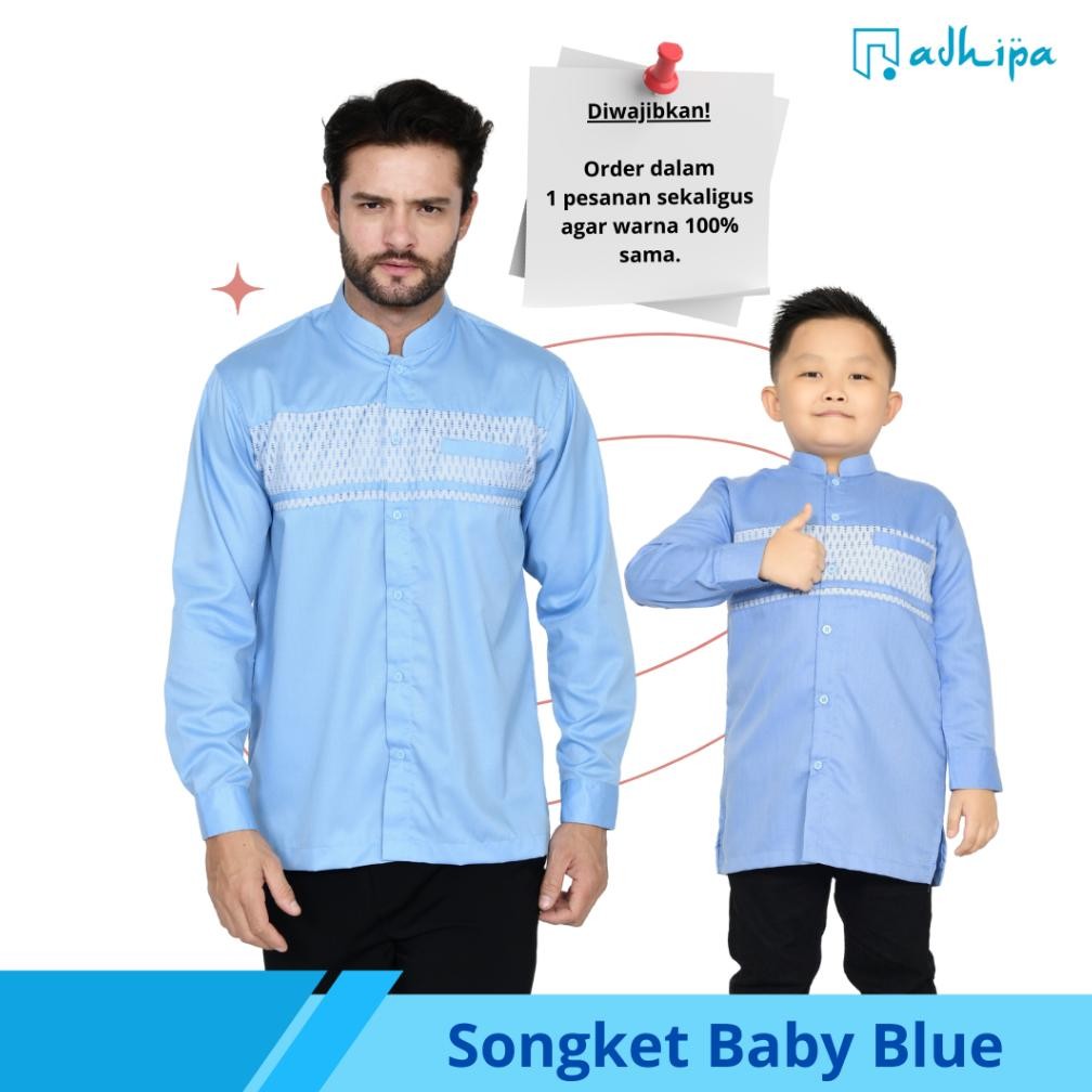 Koko Couple Ayah Anak Songket Baby Blue Biru Muda Lengan Panjang