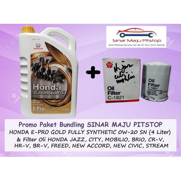 Paket Bundling Oli HONDA E-PRO GOLD 0W-20 SN 4 Liter & Filter Mobil HONDA JAZZ & CITY & BRIO & BRIO