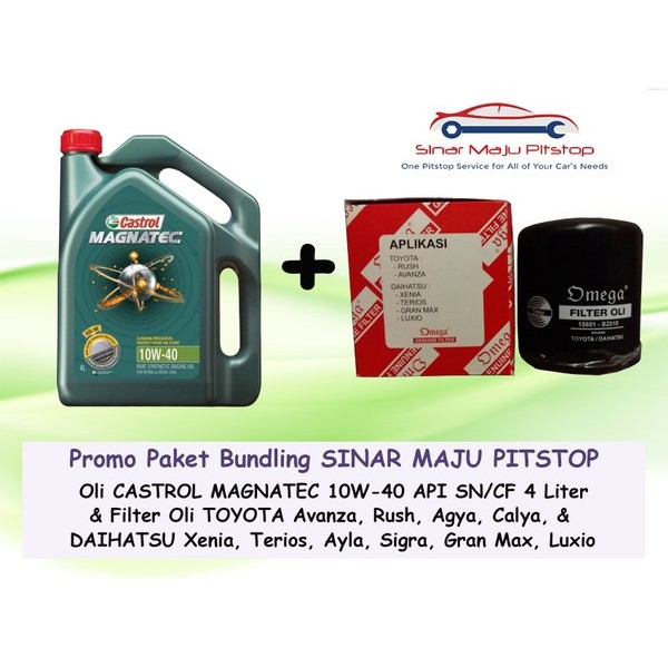 Paket Oli Mobil CASTROL MAGNATEC 10W-40 API SN 4 LITER & Filter Oli TOYOTA AVANZA ORIGINAL
