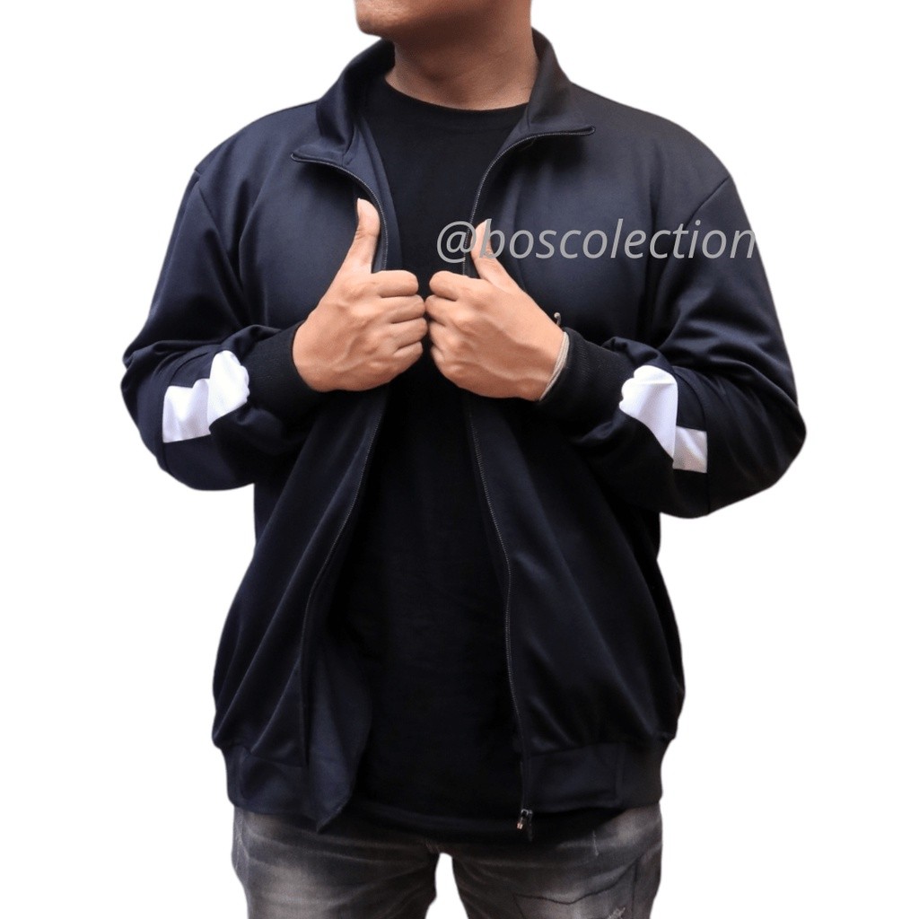 New Jaket Tracktop Pria Polos Hitam