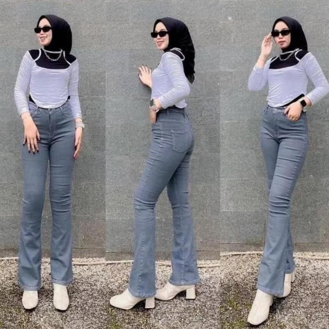 Promo Highwaist  Jeans Wanita Celana Panjang- Flared-Streetch Premium celana jeans tinggi di atas pe