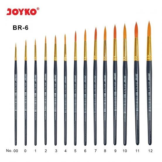 

SET JOYKO BR 6 LENGKAP 14 UKURAN KUAS LUKIS LANCIP BULU KUNING EMAS