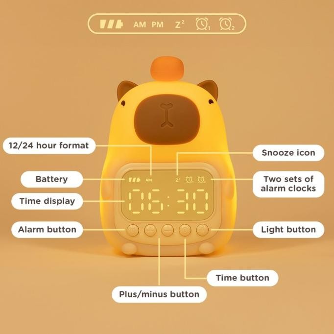 

TOKKADO Capybara Jam Meja Digital Lampu Tidur Alarm Weker Kapibara Lucu LC