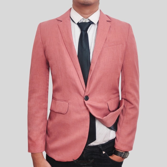 gorgoraz jas blazer pria slimfit pink salem keren terbaru