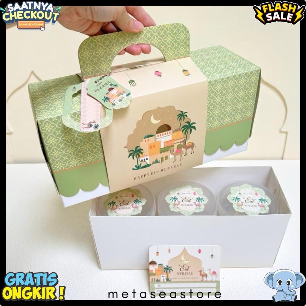 

5 Set Box Tenteng Chana 27.5X9.5X13Cm Box Lebaran Idul Fitri 3 Toples 500/600/800Ml Mr1 Diskon