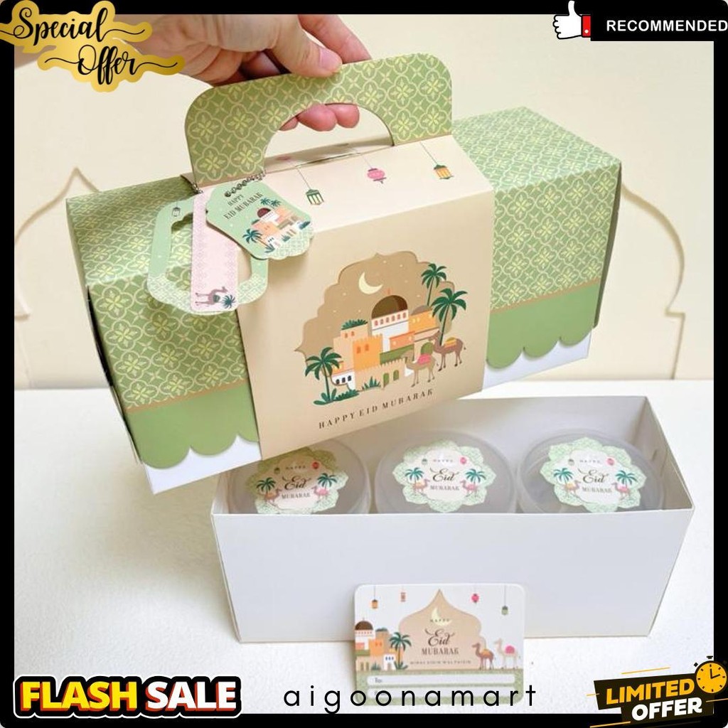 

5 Set Box Tenteng Chana 27.5X9.5X13Cm Box Lebaran Idul Fitri 3 Toples 500/600/800Ml Mr1 Diskon