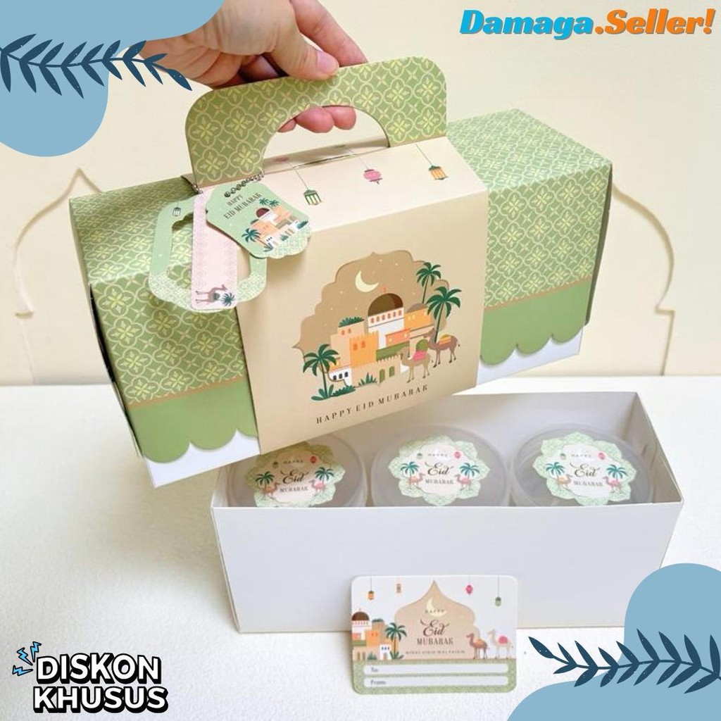 

5 Set Box Tenteng Chana 27.5X9.5X13Cm Box Lebaran Idul Fitri 3 Toples 500/600/800Ml Mr1 Diskon