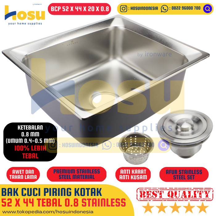Bak Cuci Piring Kotak Stainless 1 Lubang Kitchen Sink Dapur Wastafel