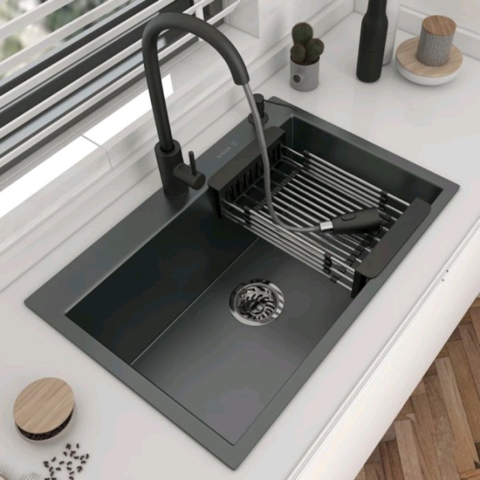 Bak cuci Piring 1 lubang black kitchen sink stainless hitam 6045