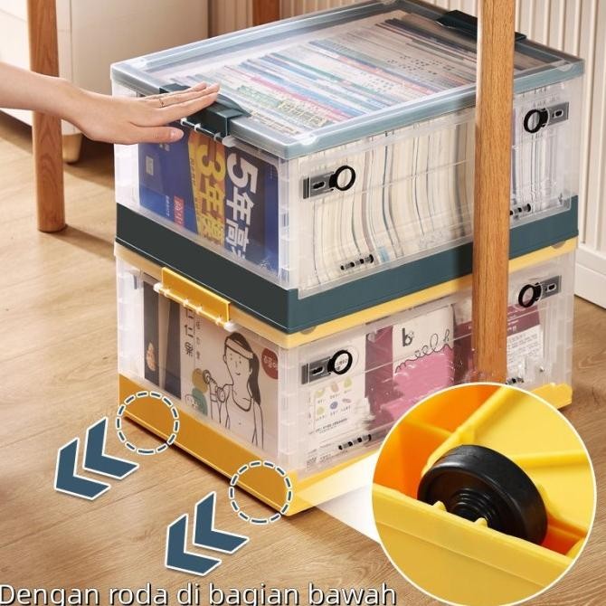 Container Box Lipat Minimali Dengan Roda Penyimpanan Barang Pakaian Buku Mainan Anak Organizer Stora