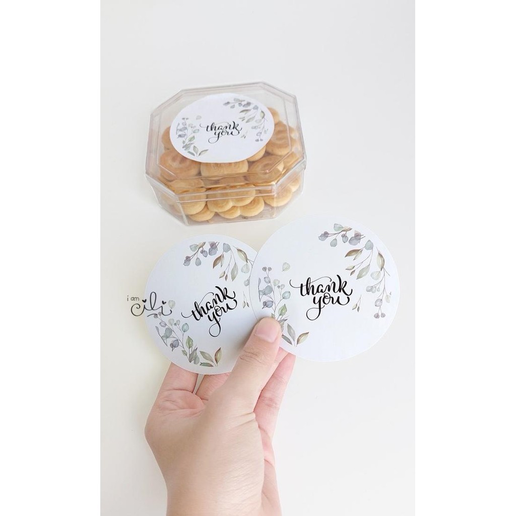 

best seller] (SN18/SN19) stiker thank you hijau untuk toples paperbag kotak box (isi 32 stiker)