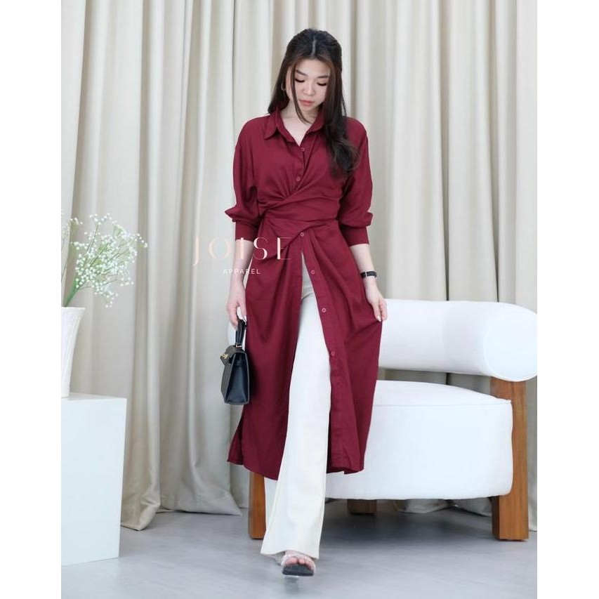 JOISE - Aurelie Long Shirt Dress Wanita / Dress Tali Panjang / Gamis / Tunik Rayon Twill Casual Flow