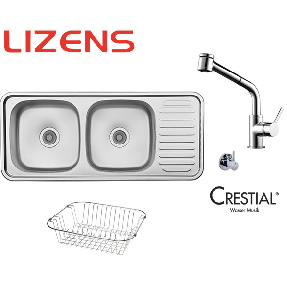 Paket Kitchen Sink Stainless Lizens ISD1100 + Kran Pull Out Crestial