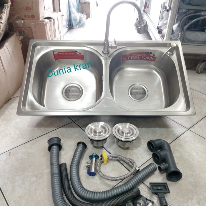 kitchen sink 2 lubang stainless knd / Tempat cuci piring komplite set