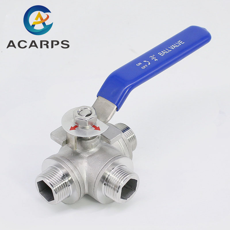 HWG 1/2" 3/4" Sainless Steel External Threaded Three Way Ball Valve L Type T Type Manual Valve Switc
